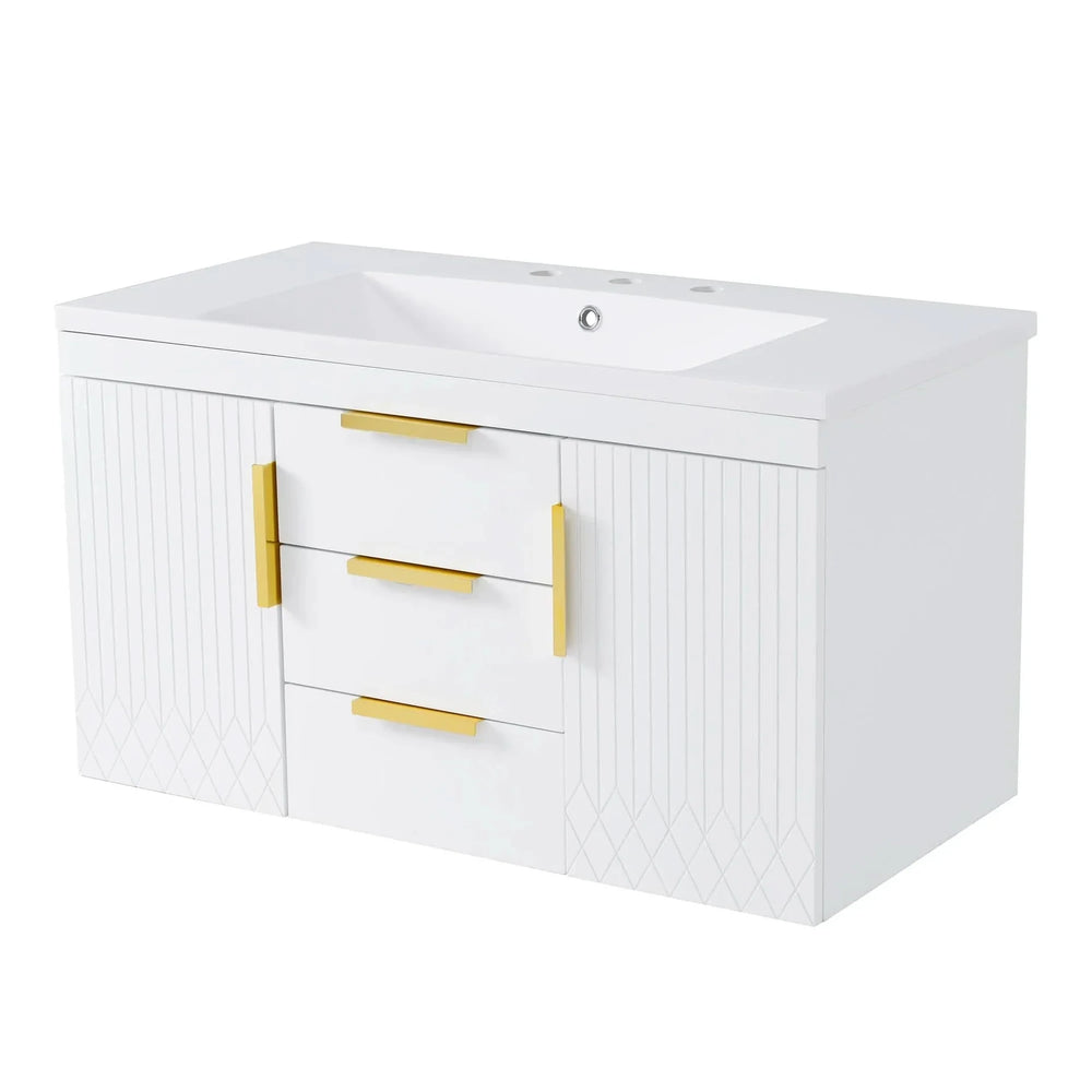 Bathroom Vanity Wall Mount Wood Storage Cabinet 2 Drawers Modern White Media 12