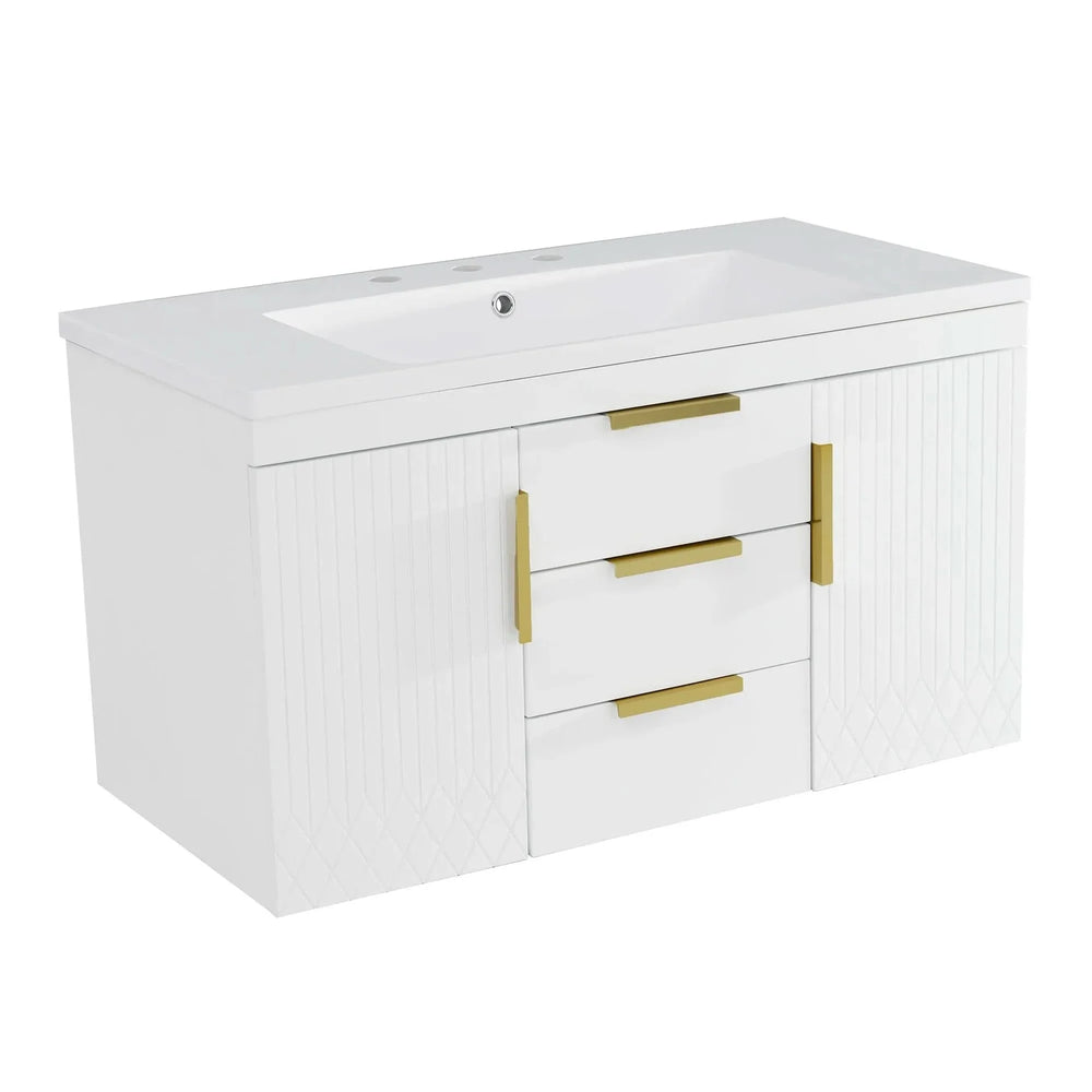 Bathroom Vanity Wall Mount Wood Storage Cabinet 2 Drawers Modern White Media 13