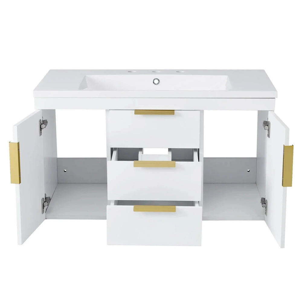 Bathroom Vanity Wall Mount Wood Storage Cabinet 2 Drawers Modern White Media 14