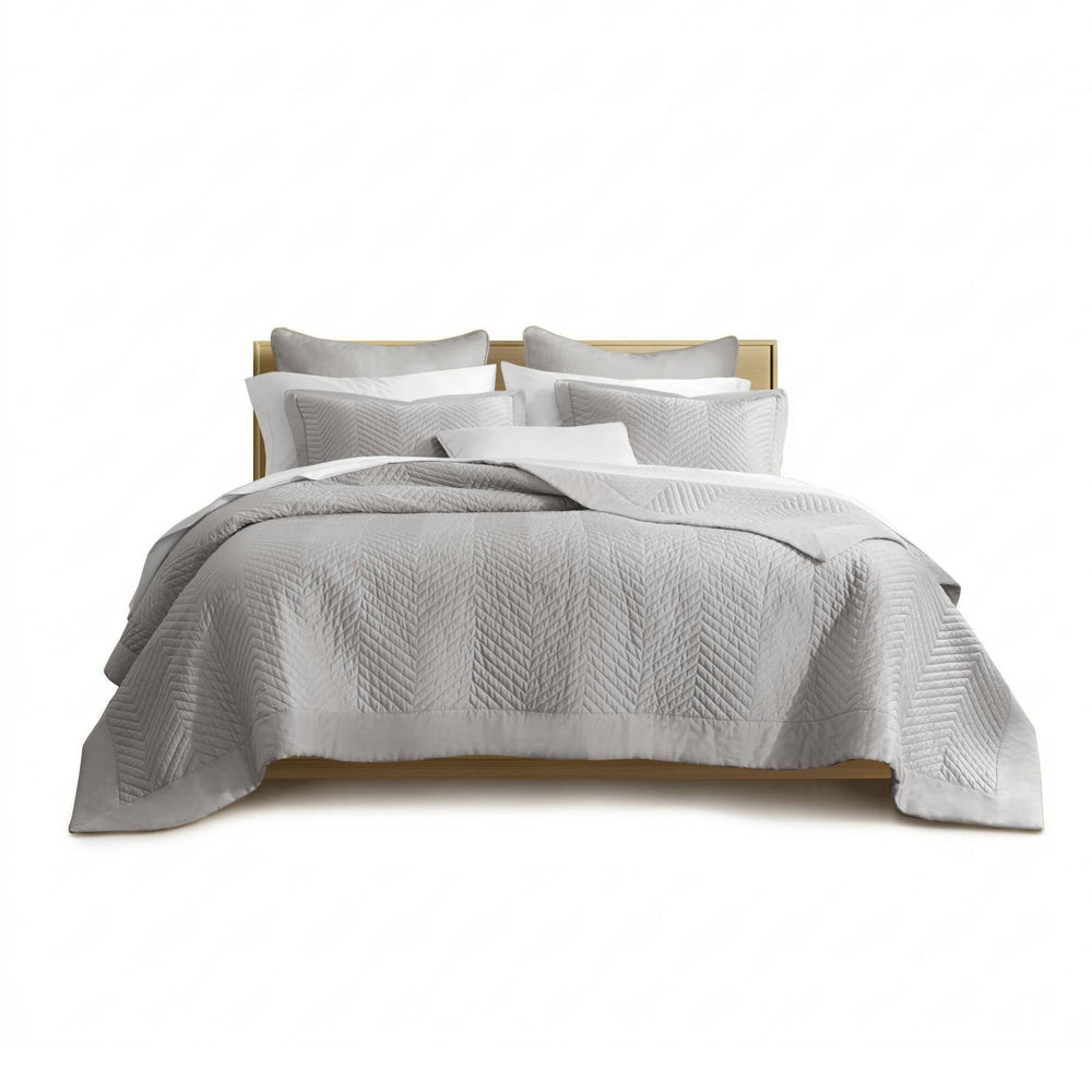 King 3 Piece Cotton Quilt Set Light Gray Media 7