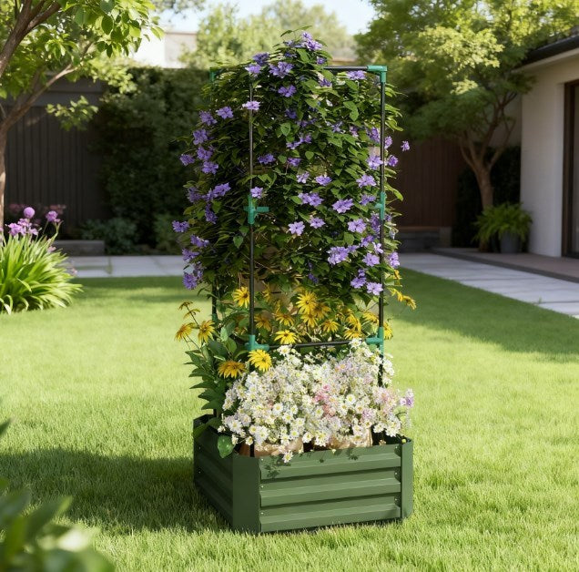 Garden Bed,Galvanized Planter Box,Raised Garden Bed with Cage for Climbing Vines Media 1