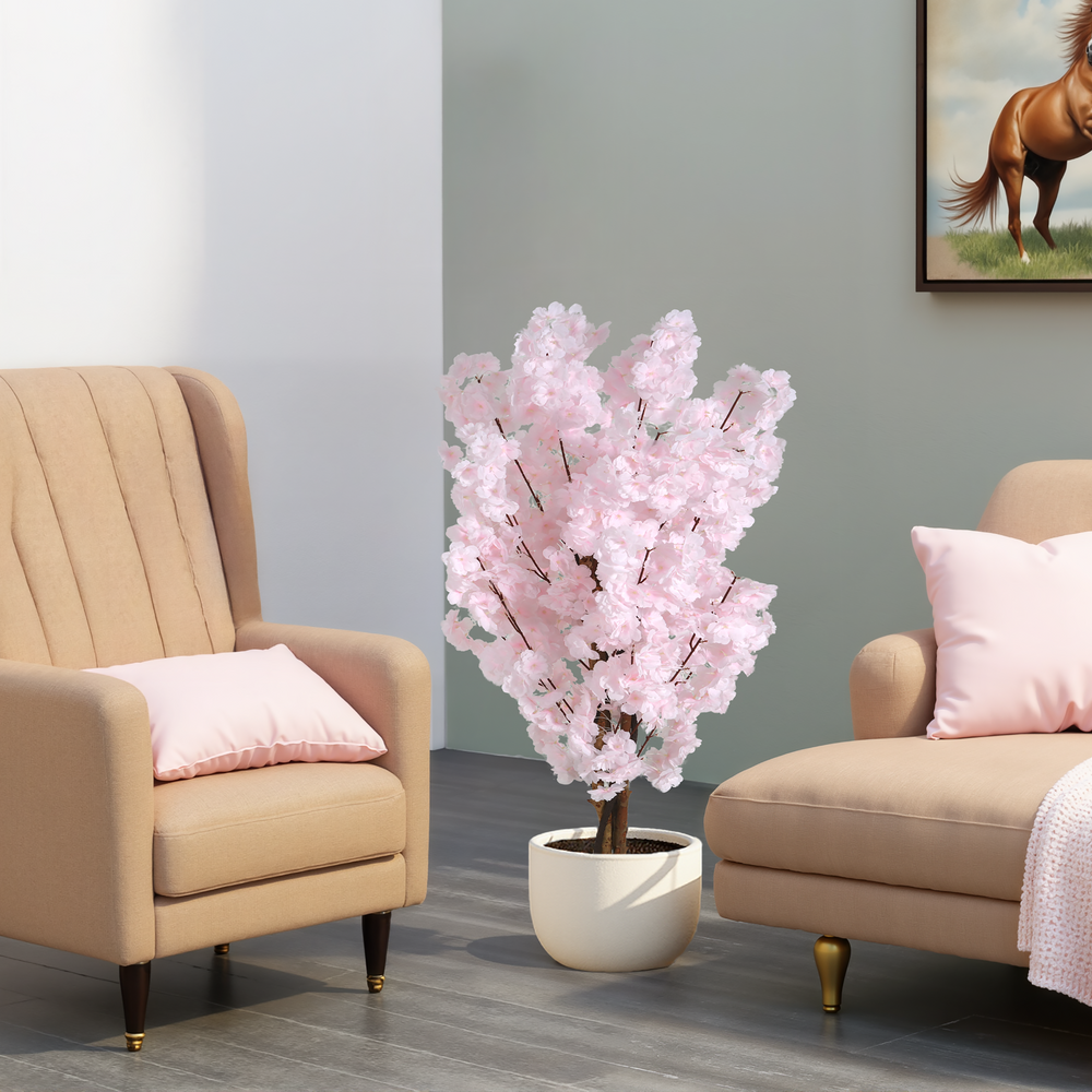 43' Artificial Cherry Blossom Tree with Black Plastic Pot Media 1