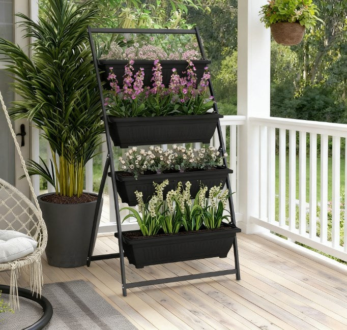 Outdoor Plant Stand Grow Container for Vegetable & Flowers,4-Tier Vertical Raised Garden Planter with 4 Boxes Media 9