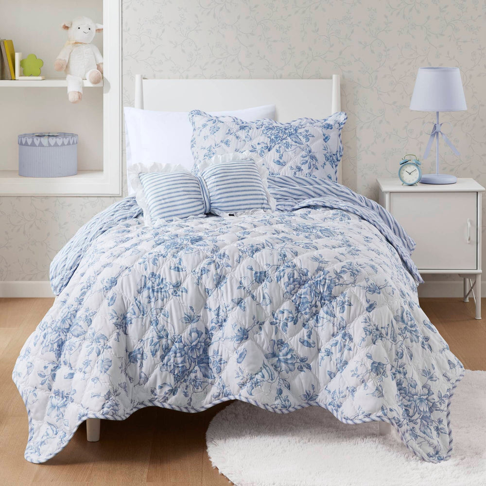 3 Pieces Twin/Twin XL Quilt Set with Decorative Pillow,Blue Media 15