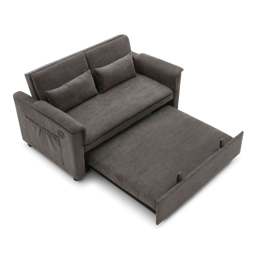 Velvet Sleeper Sofa With USB Ports & Cushioned Back & Two Seater Couch Media 4