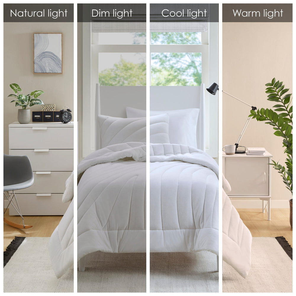 2 PCS Twin/Twin XL Poly Jersey Puffy Comforter Set White Media 7