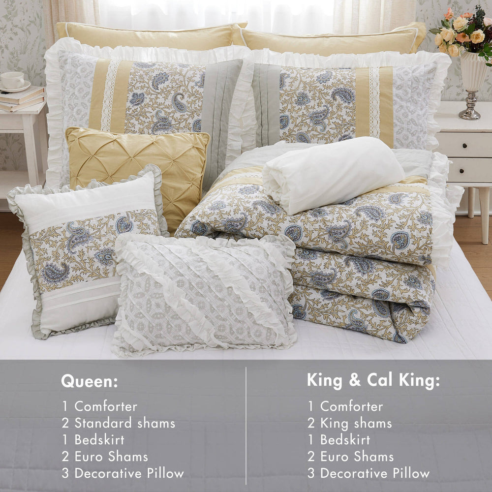 9 Piece Cotton Percale Comforter Set Yellow Queen Media 2