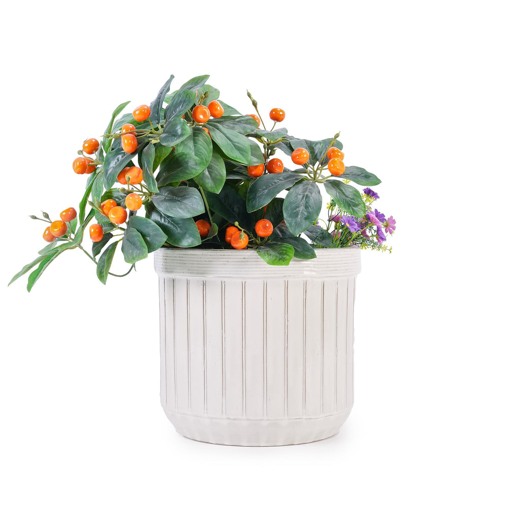 Handmade White Ceramic Planter Set of 4, 6/8/10/12 Inch Diameter, Vertical Line Pattern for Succulents & Cacti, Indoor/Outdoor Use on Windowsill & Bookshelf, Breathable Material Media 8