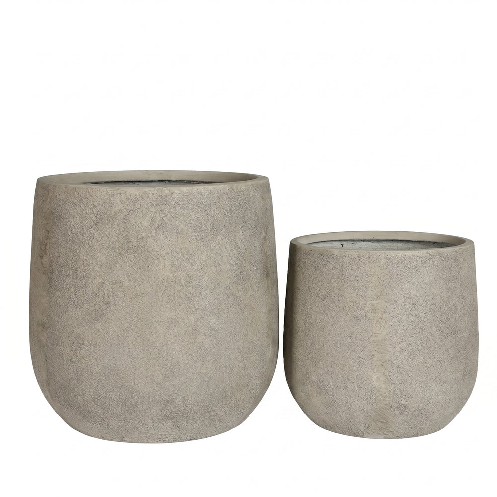 Round Concrete Planter Set of 2, Large Outdoor Indoor Handmade Rustic Decorative Planter Pots Containers with Drainage Holes for Home Garden Patio, 13' x 13' & 17' x 17' (antique grey) Media 7