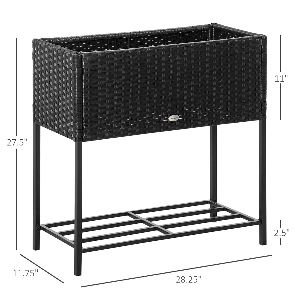 Outsunny Raised Garden Bed, Elevated Planter Box with Rattan Wicker Look, Tool Storage Shelf, Portable Design for Herbs, Vegetables, Flowers, Black Media 7
