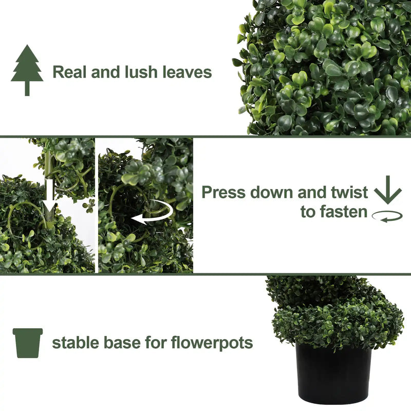 7FT Spiral Topiary Trees Artificial Outdoor Faux Boxwood Plants Large Twisted Green Potted Trees with Dark Green Leaves for Garden Front Porch Patio Planter Decoration, 1pc/set