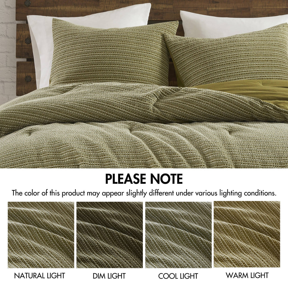 3PCS Full/Queen Waffle Washed Comforter Set Media 7
