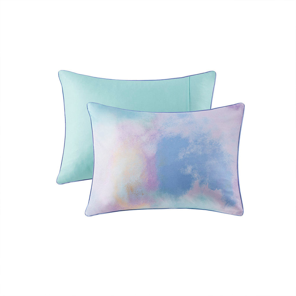 Full/Queen Watercolor Tie Dye Printed Comforter Set with Throw Pillow Media 12