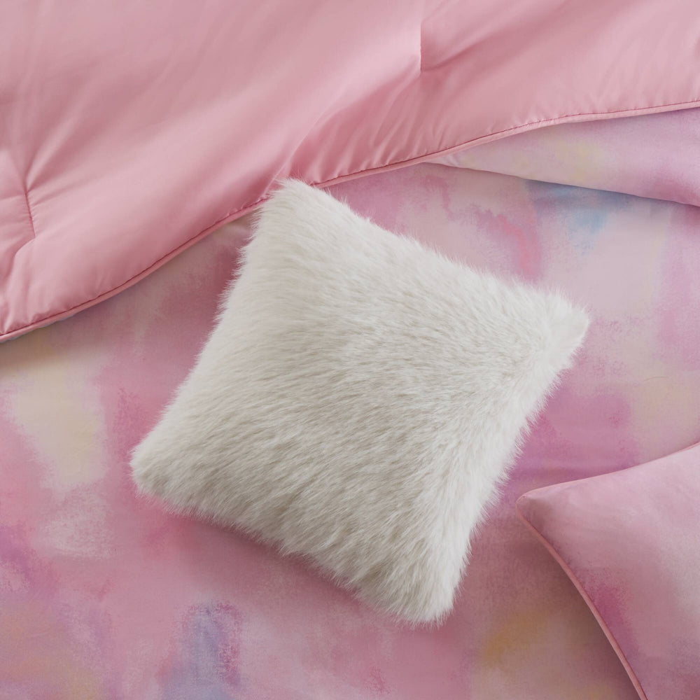 4 Pieces King/Cal King Watercolor Tie Dye Printed Comforter Set with Throw Pillow,Pink Media 15