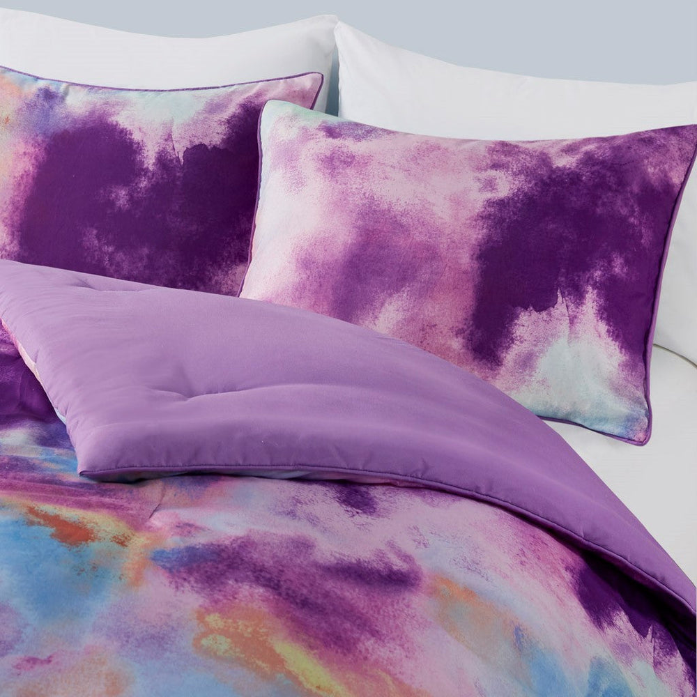 King/Cal King Watercolor Tie Dye Printed Comforter Set with Throw Pillow Media 9