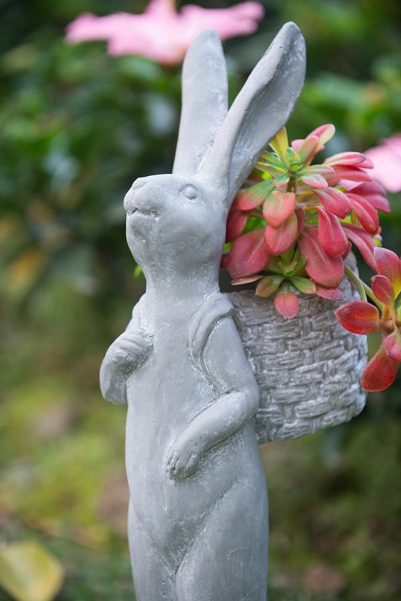 8.5x5.5x19.5' Tall Gray Cement Rabbit Basket Planter