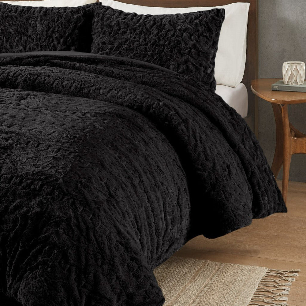 Full/Queen Ruched Fur Down Alternative Comforter Set Media 9