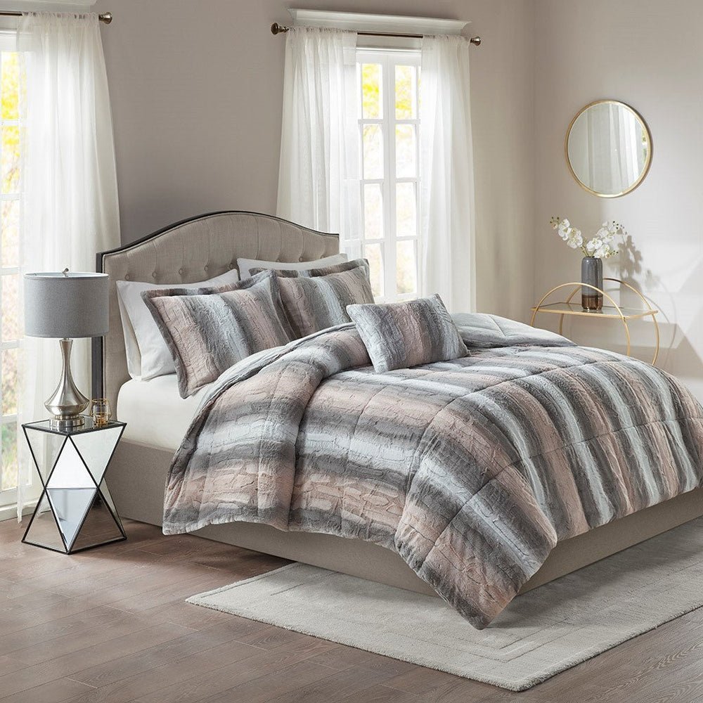 Full/Queen 4PC Faux Fur Comforter Set Media 1