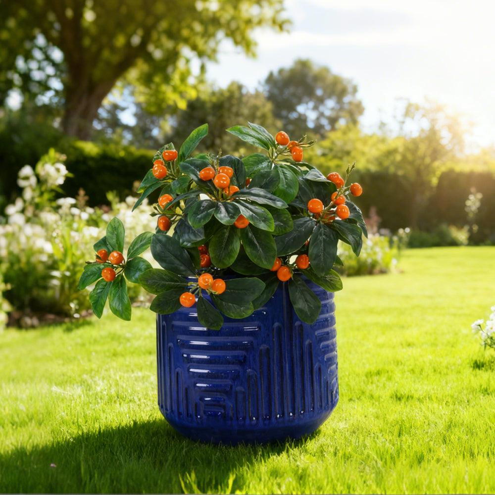 16' Dia Round Planters for Indoor Plants, Large Outdoor Planters with Drainage Holes, Ceramic Plant Pots Indoor & Outdoor for Home Garden Patio - Dark Blue Media 3