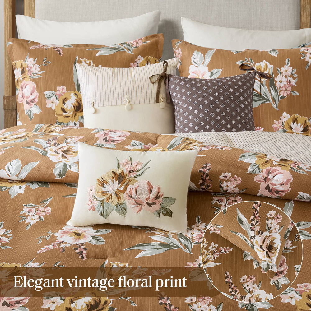 7-Piece King Vin  Floral Comforter Set, Terracotta Media 8