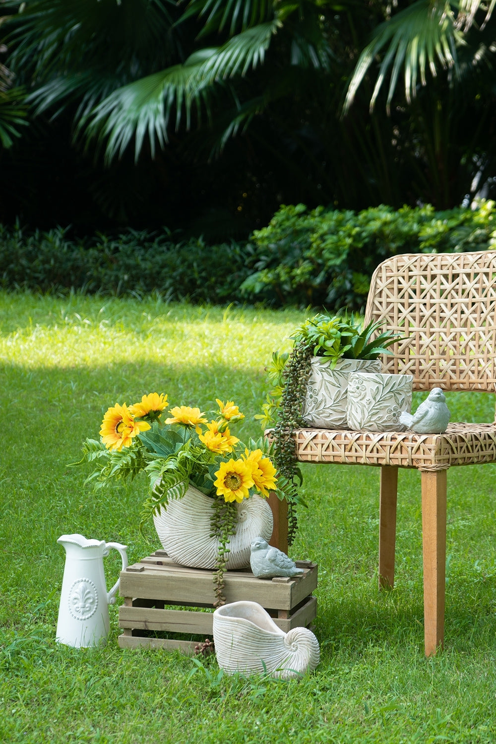 11.5x6.7x7.7' Sand and Cement Nautilus Shell Planter with Textured Beige Finish Media 11