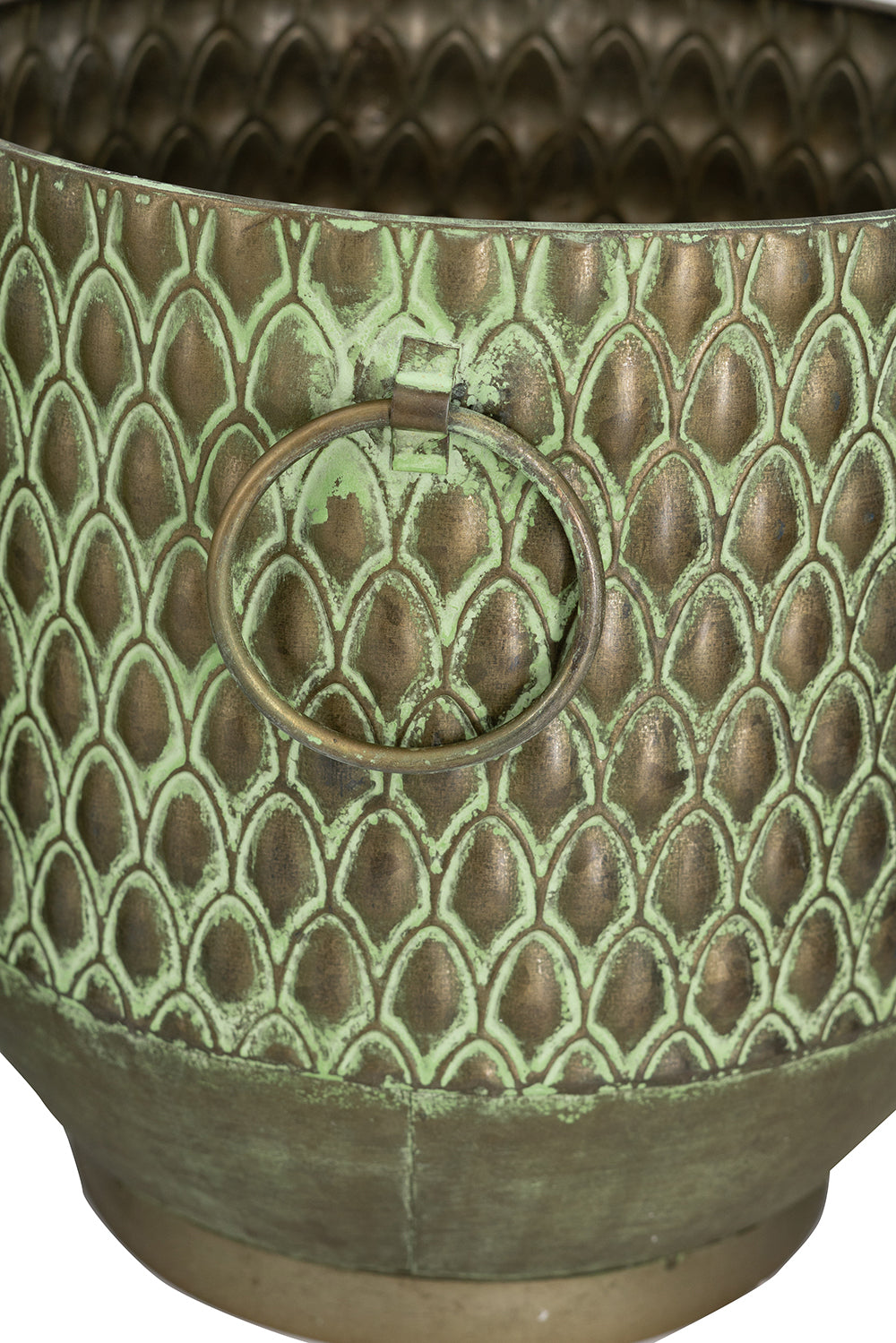 S/3 Textured Green Iron Planters with Tapered Bases Media 3
