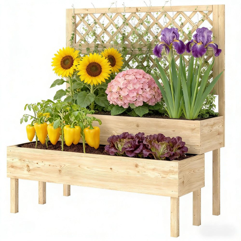 Patio Elevated Planter Box,Trellis Planter Box,Outdoor Raised Garden Bed Media 4
