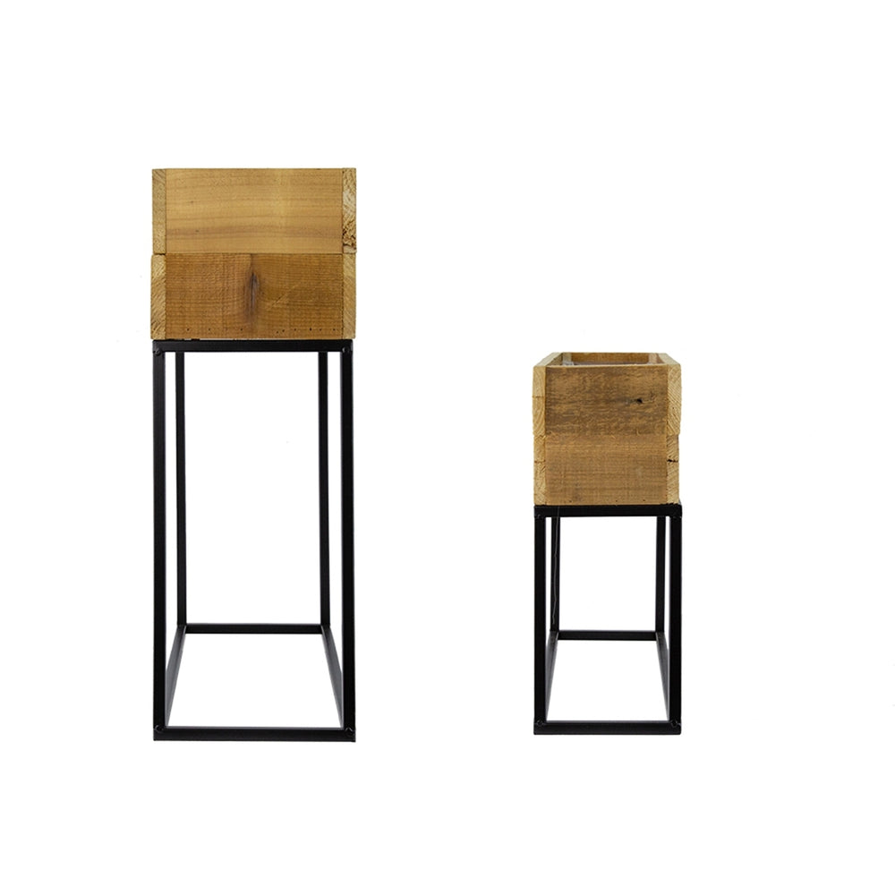 Set of 2 Used Wood Box With Black Iron Stand, L:21.5x8.5x23.5' S:19.5x6.5x16' Media 5