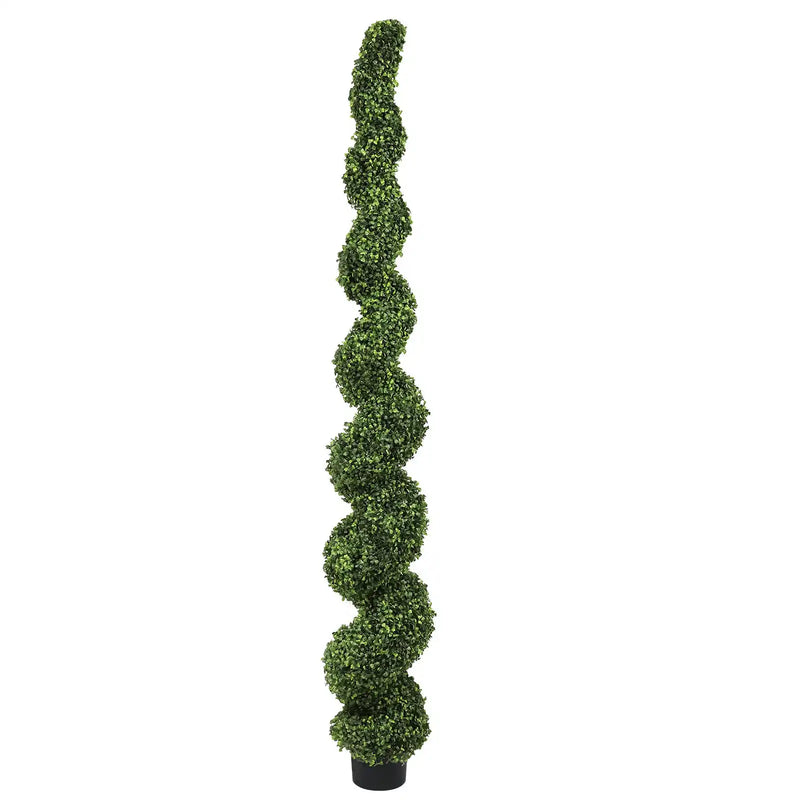 7FT Spiral Topiary Trees Artificial Outdoor Faux Boxwood Plants Large Twisted Green Potted Trees with Light Green Leaves for Garden Front Porch Patio Planter Decoration, 1pc/set