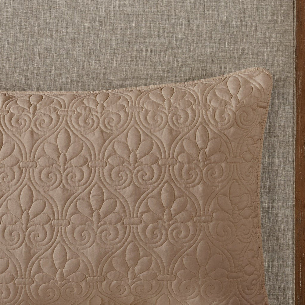 3 Piece Split Corner Pleated Quilted Bedspread Khaki Queen Media 4
