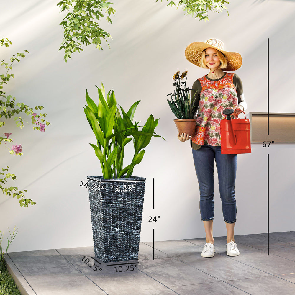 Taper Planters,Tall Planters for Outdoor Plants Set of 3,with Drainage Holes, Rattan Decor Plant Pots for Indoor Outdoor Media 3