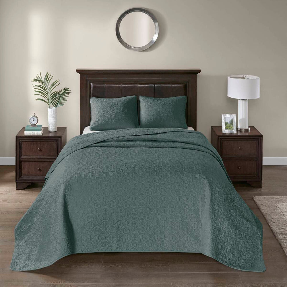 3 Piece Reversible Bedspread Set Balsam Green Queen Media 7