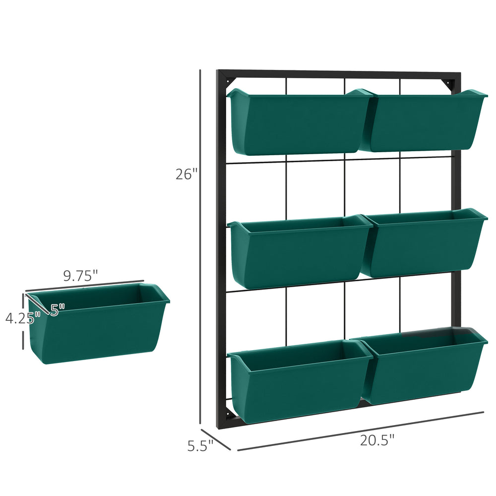 Outsunny 3-Tier Wall Planter with 6 Pots for Indoor and Outdoor Use, Hanging Plant Holder, Self Draining Wall Mounted Planter for Vegetables, Flowers, Herbs, Green Media 3