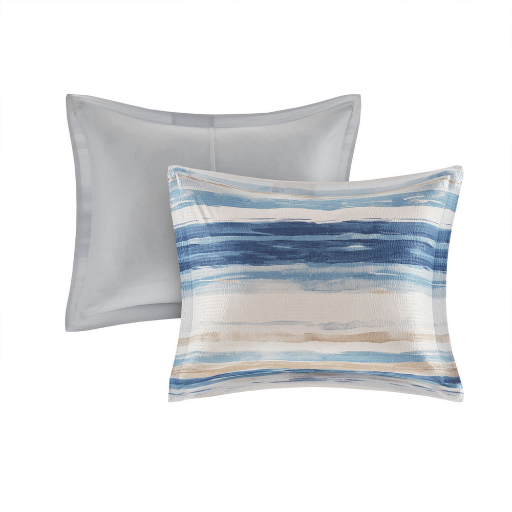 8 Piece Printed Seersucker Comforter and Quilt Set Collection Blue Full/Queen Media 14