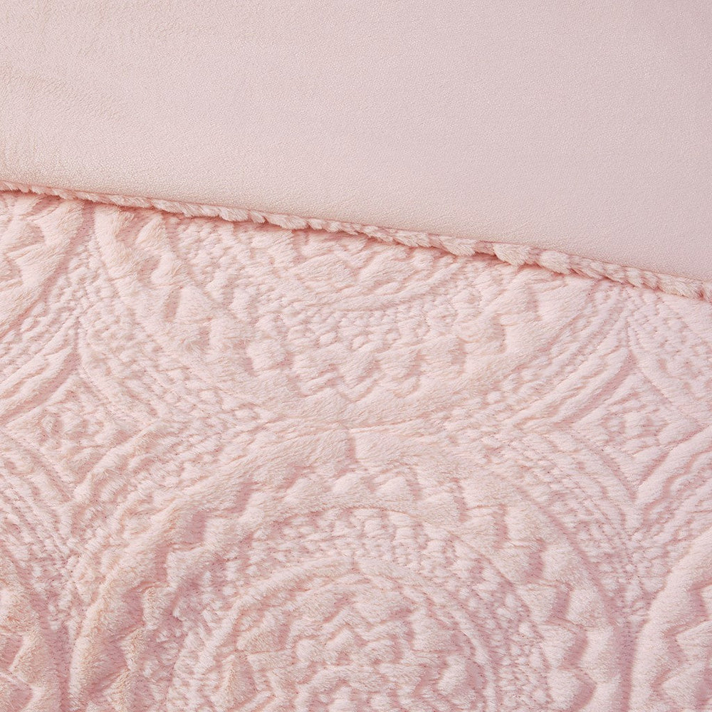 Full/Queen Embroidered Medallion Faux Fur Ultra Plush Comforter Mini Set Media 3