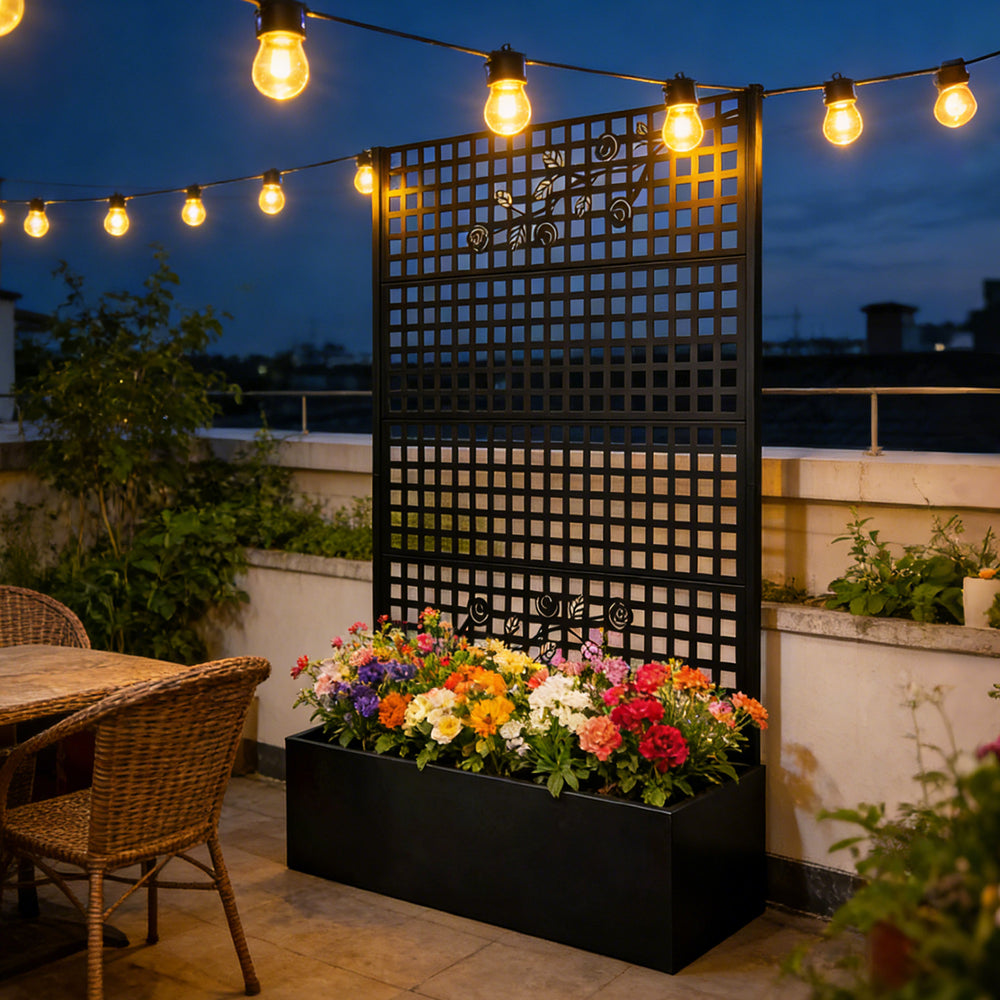 Metal Planter Box with Trellis 70.9in H x 43.3in W x 15.8in D - Outdoor Raised Garden Bed with Privacy Screen Lattice Panels for Patio Decoration for Backyard Patio Balcony, Rose Black Media 5