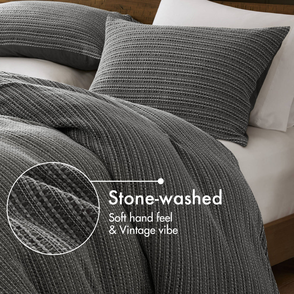 3PCS Full/Queen Waffle Washed Duvet Set Media 2