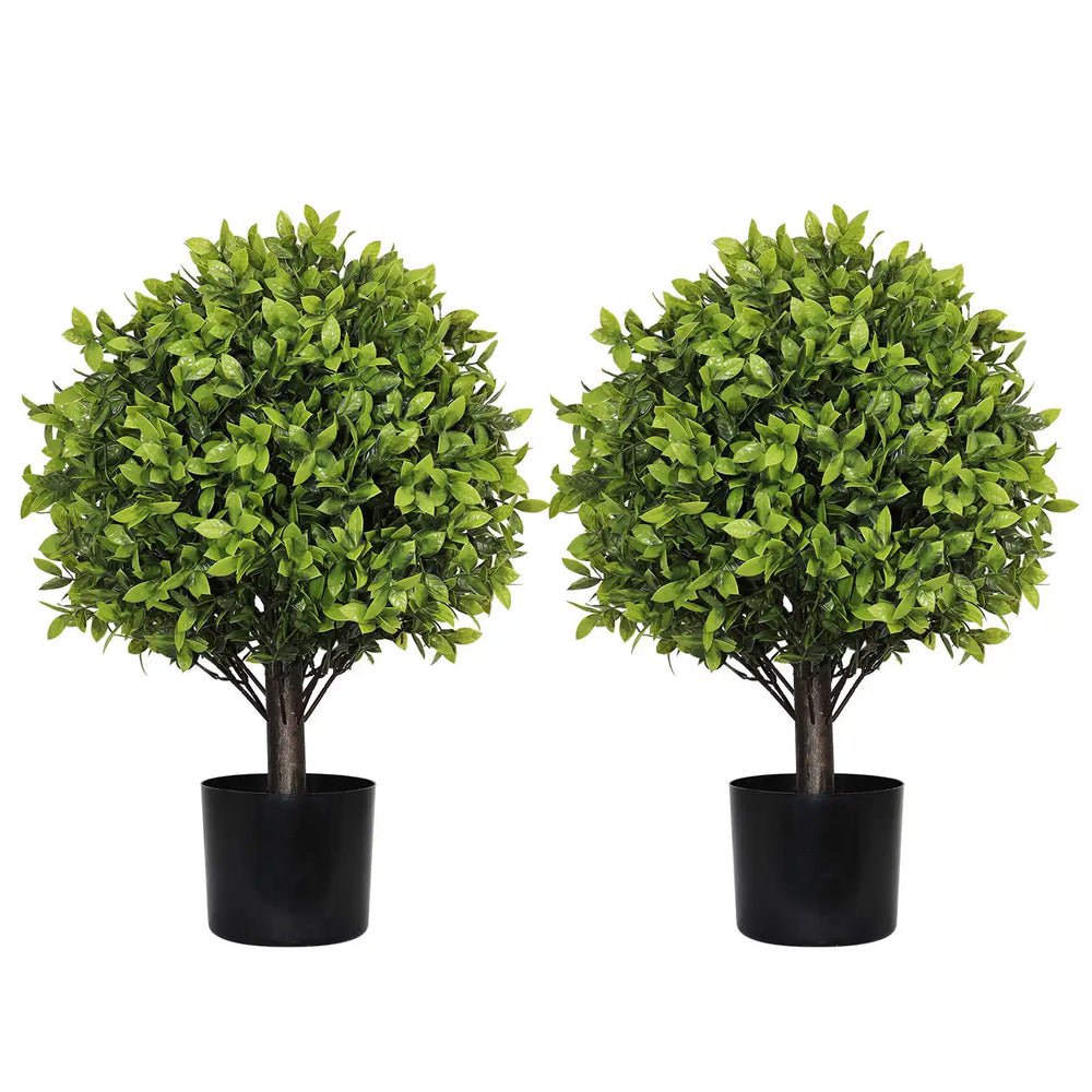 22in Artificial Boxwood Topiary Ball Trees in Pots for Indoor Outdoor Home Garden Decor 2pcs/set