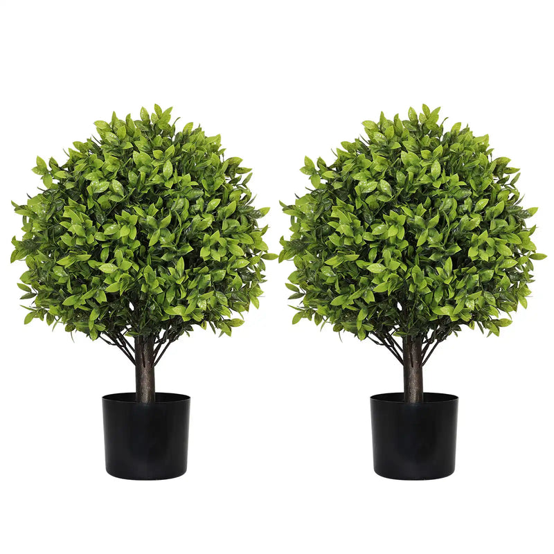 22in Artificial Boxwood Topiary Ball Trees in Pots for Indoor Outdoor Home Garden Decor 2pcs/set
