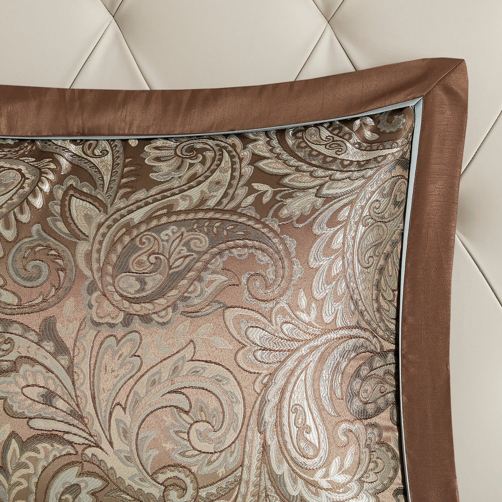 12 Piece Comforter Set with Cotton Bed Sheets Blue/Brown Cal King Media 16
