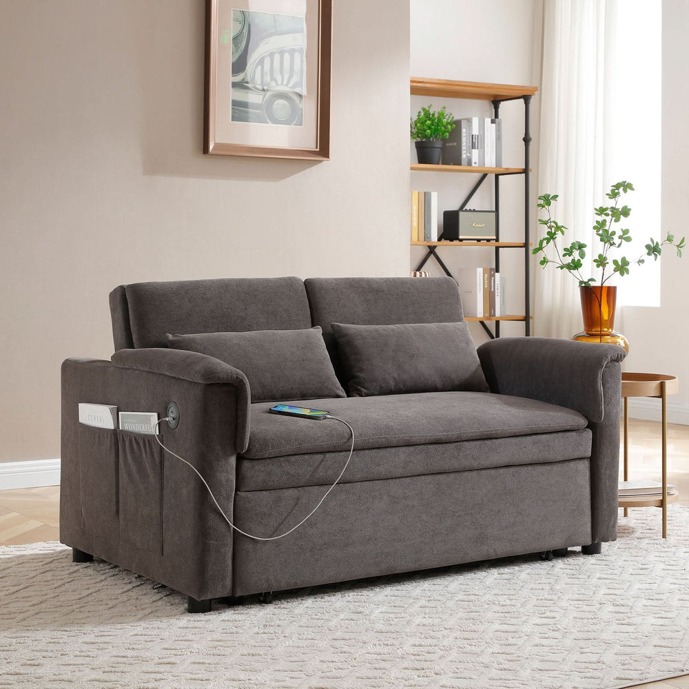Velvet Sleeper Sofa With USB Ports & Cushioned Back & Two Seater Couch Media 1