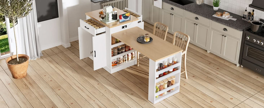 Extendable Island Console & Particle Board White Finish & Multi-Functional Storage Media 17
