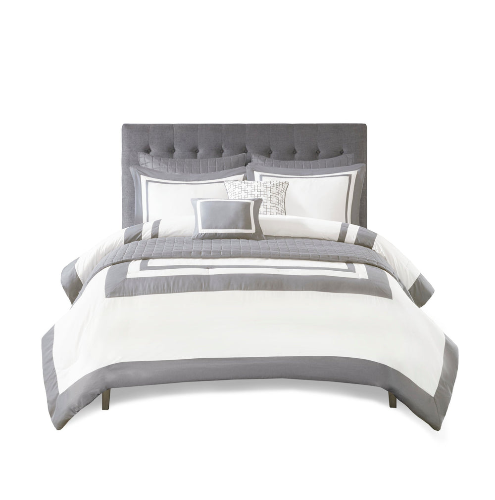 8 Piece Comforter and Quilt Set Collection Grey Full/Queen Media 14