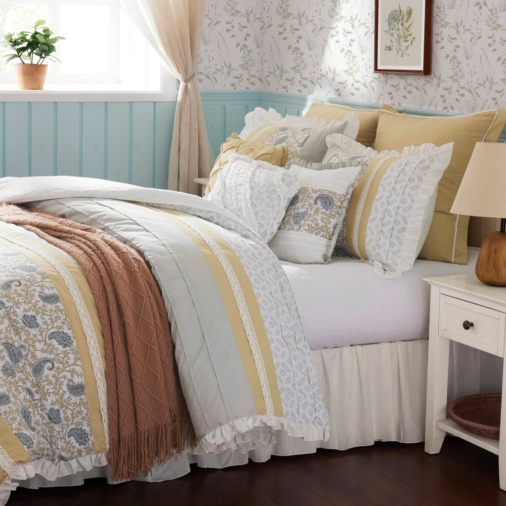 9 Piece Cotton Percale Comforter Set Yellow Queen Media 12
