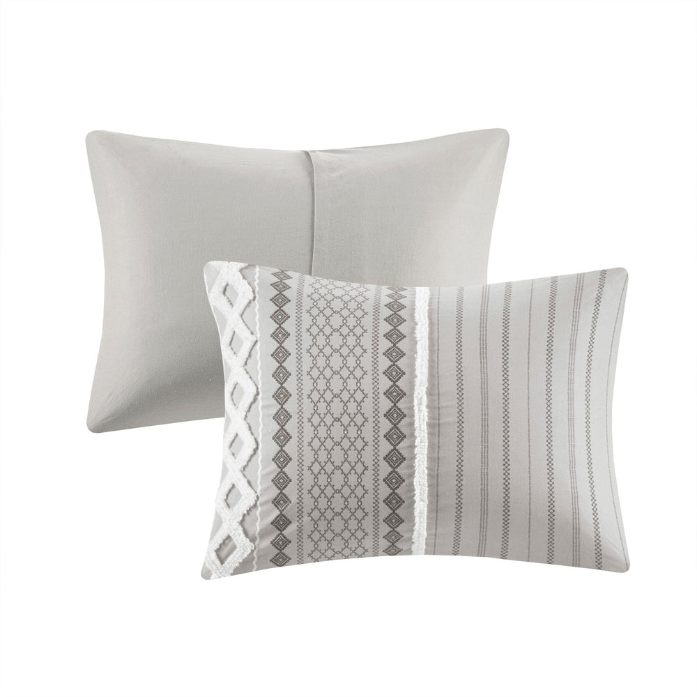 Cotton Printed Comforter Set with Chenille Gray Full/Queen Media 2