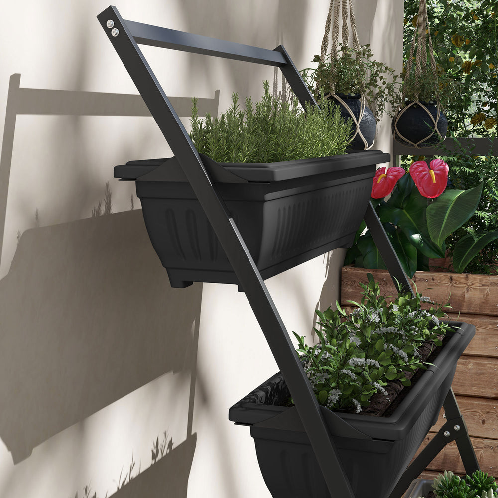Outsunny Raised Garden Bed, 4 Tier Vertical Garden Planter Set, 4 Outdoor Planter Boxes with Stand, Self Draining Design Elevated Garden for Vegetable, Flowers & Herbs, Black Media 8