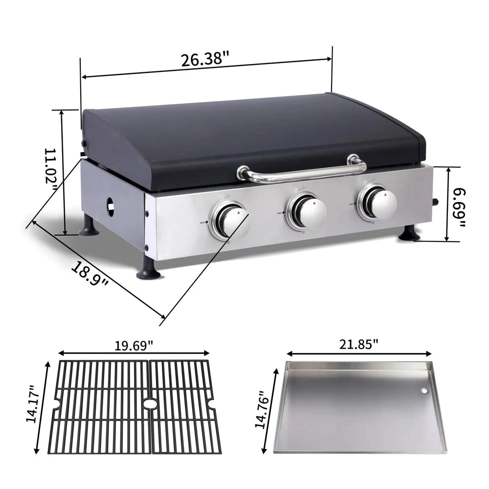 Outdoor Gas Grill Cast Iron Grates Three Burner Barbecue Station Kit Media 2