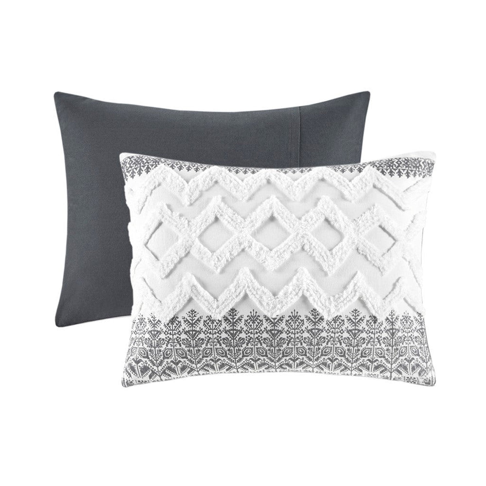 3 Piece Cotton Comforter Set with Chenille Tufting Gray Full/Queen Media 5