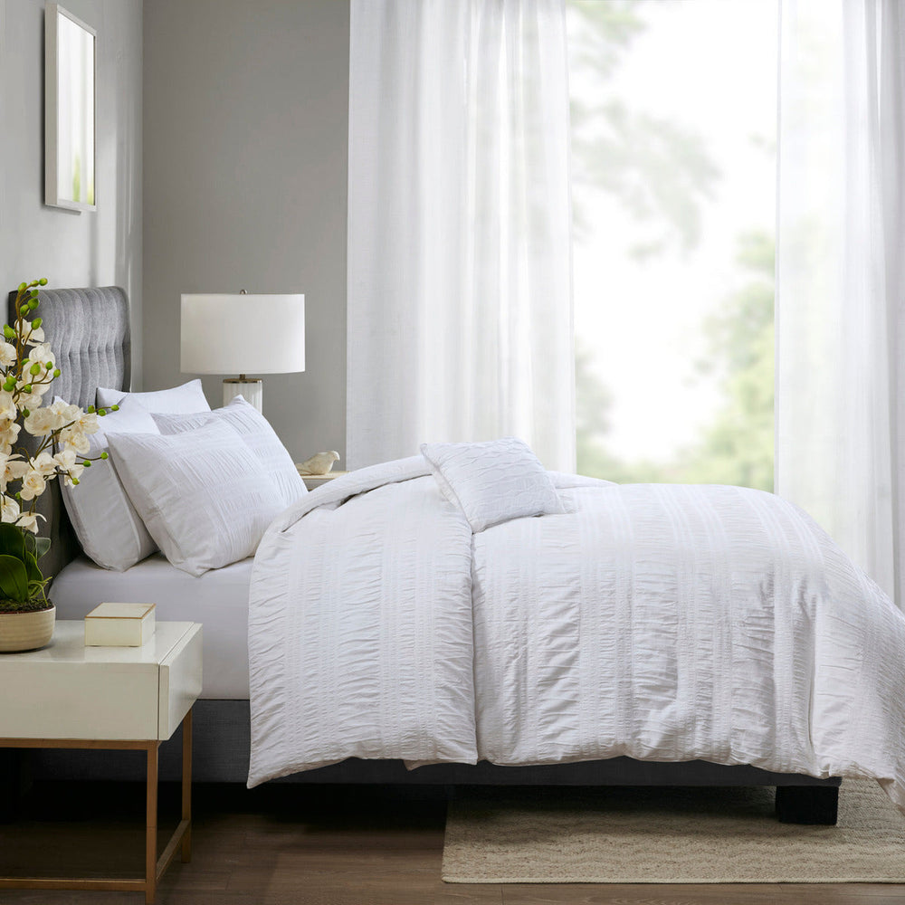 King/Cal King 4 Piece Cotton Seersucker Duvet Cover Set Media 4