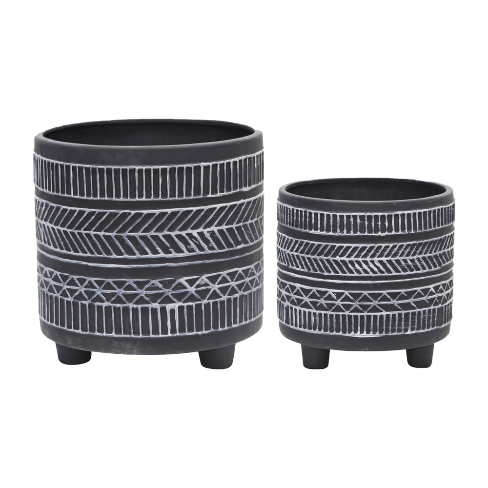 S/2  TRIBAL LOOK FOOTED PLANTER 6/8', BLACK Media 2
